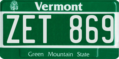 VT license plate ZET869