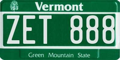 VT license plate ZET888