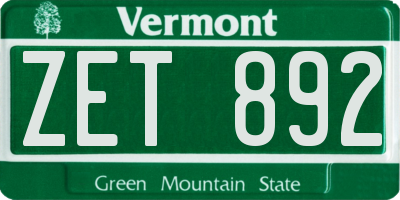 VT license plate ZET892
