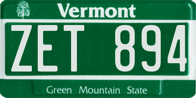 VT license plate ZET894