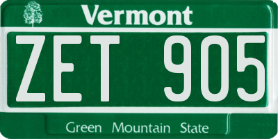VT license plate ZET905