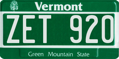 VT license plate ZET920