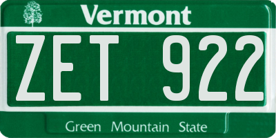 VT license plate ZET922