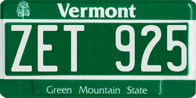 VT license plate ZET925