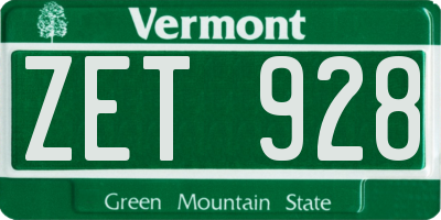 VT license plate ZET928