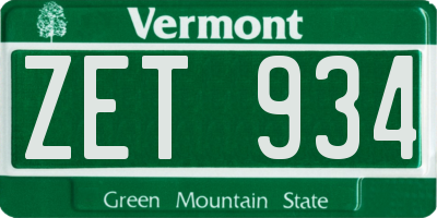 VT license plate ZET934