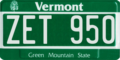 VT license plate ZET950