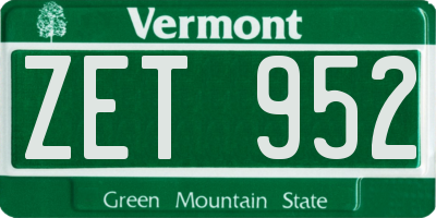 VT license plate ZET952