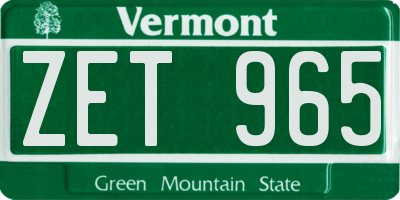 VT license plate ZET965