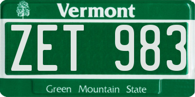 VT license plate ZET983