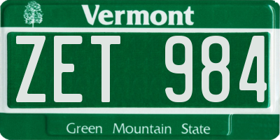 VT license plate ZET984