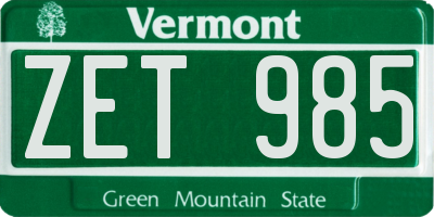 VT license plate ZET985