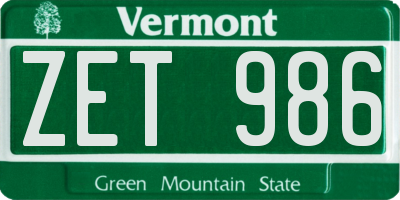 VT license plate ZET986