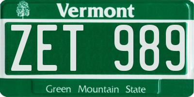 VT license plate ZET989