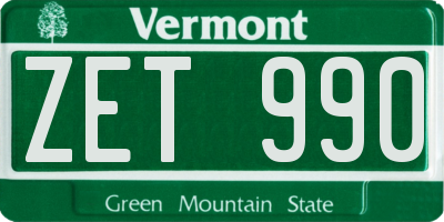 VT license plate ZET990