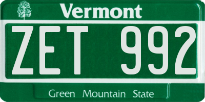 VT license plate ZET992