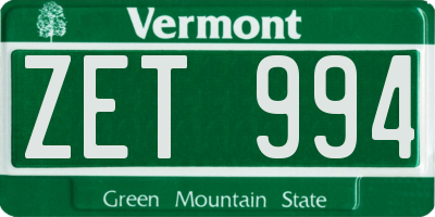 VT license plate ZET994