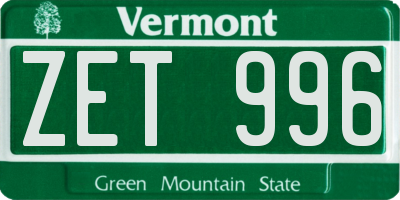 VT license plate ZET996