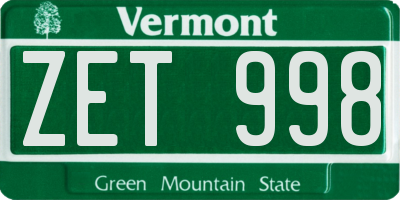 VT license plate ZET998