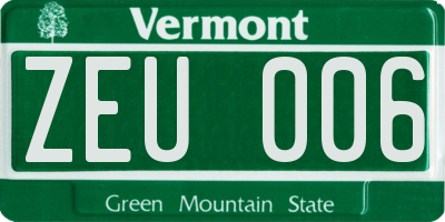 VT license plate ZEU006