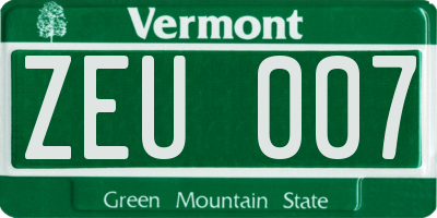VT license plate ZEU007