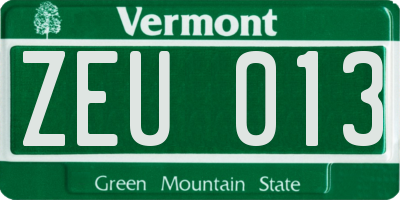 VT license plate ZEU013