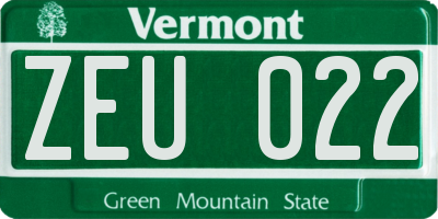 VT license plate ZEU022
