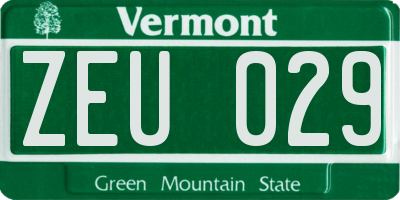 VT license plate ZEU029