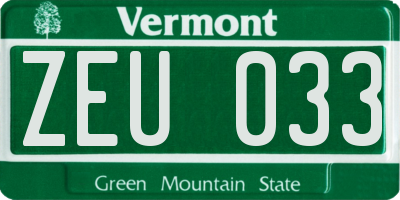 VT license plate ZEU033