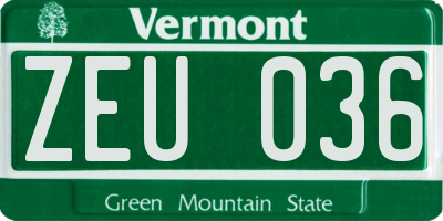 VT license plate ZEU036