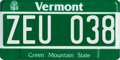 VT license plate ZEU038