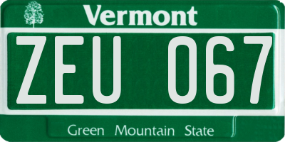 VT license plate ZEU067
