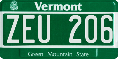 VT license plate ZEU206