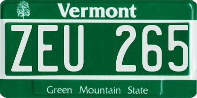 VT license plate ZEU265