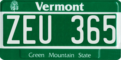VT license plate ZEU365