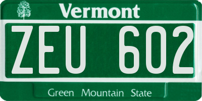 VT license plate ZEU602