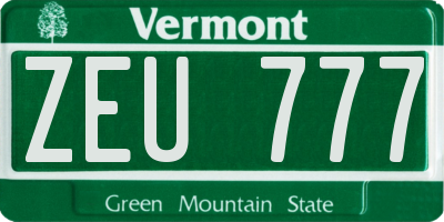 VT license plate ZEU777