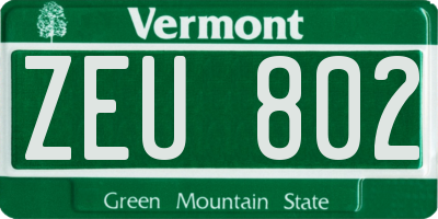 VT license plate ZEU802