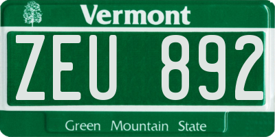 VT license plate ZEU892