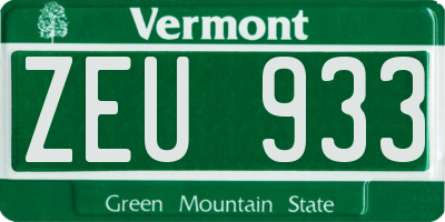 VT license plate ZEU933
