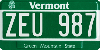 VT license plate ZEU987