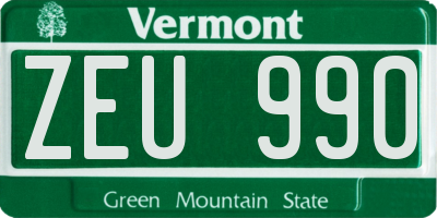 VT license plate ZEU990