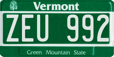 VT license plate ZEU992