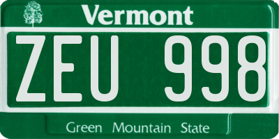 VT license plate ZEU998