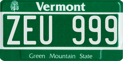 VT license plate ZEU999