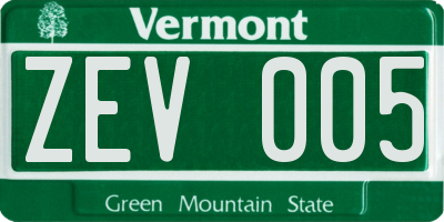 VT license plate ZEV005