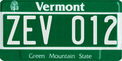 VT license plate ZEV012