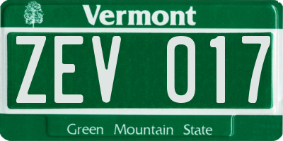 VT license plate ZEV017