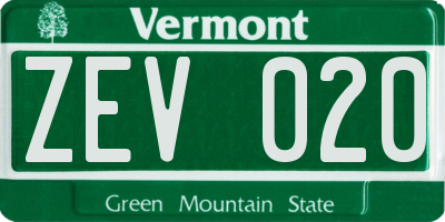 VT license plate ZEV020