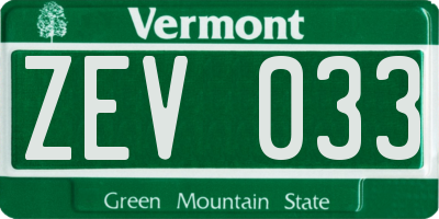 VT license plate ZEV033